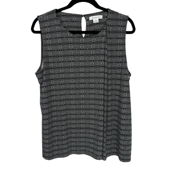 Liz Claiborne Sleeveless Top Size XL Slinky Knit Black White Pattern Pleated - Picture 1 of 9